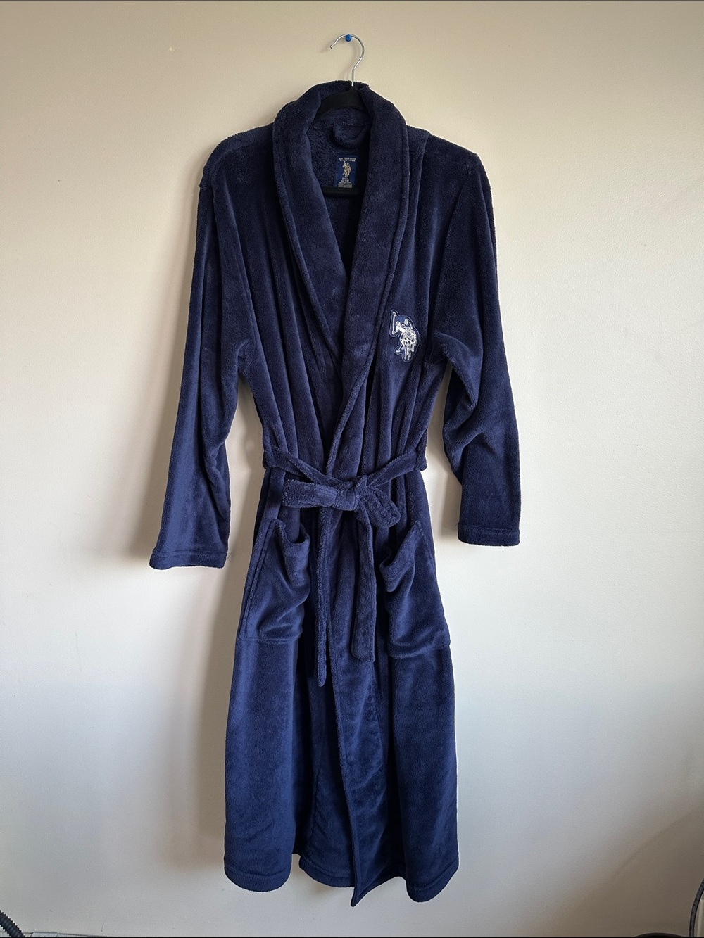 U.S. Polo Assn. Navy Plush Bath Robe with Embroidered Polo Logo